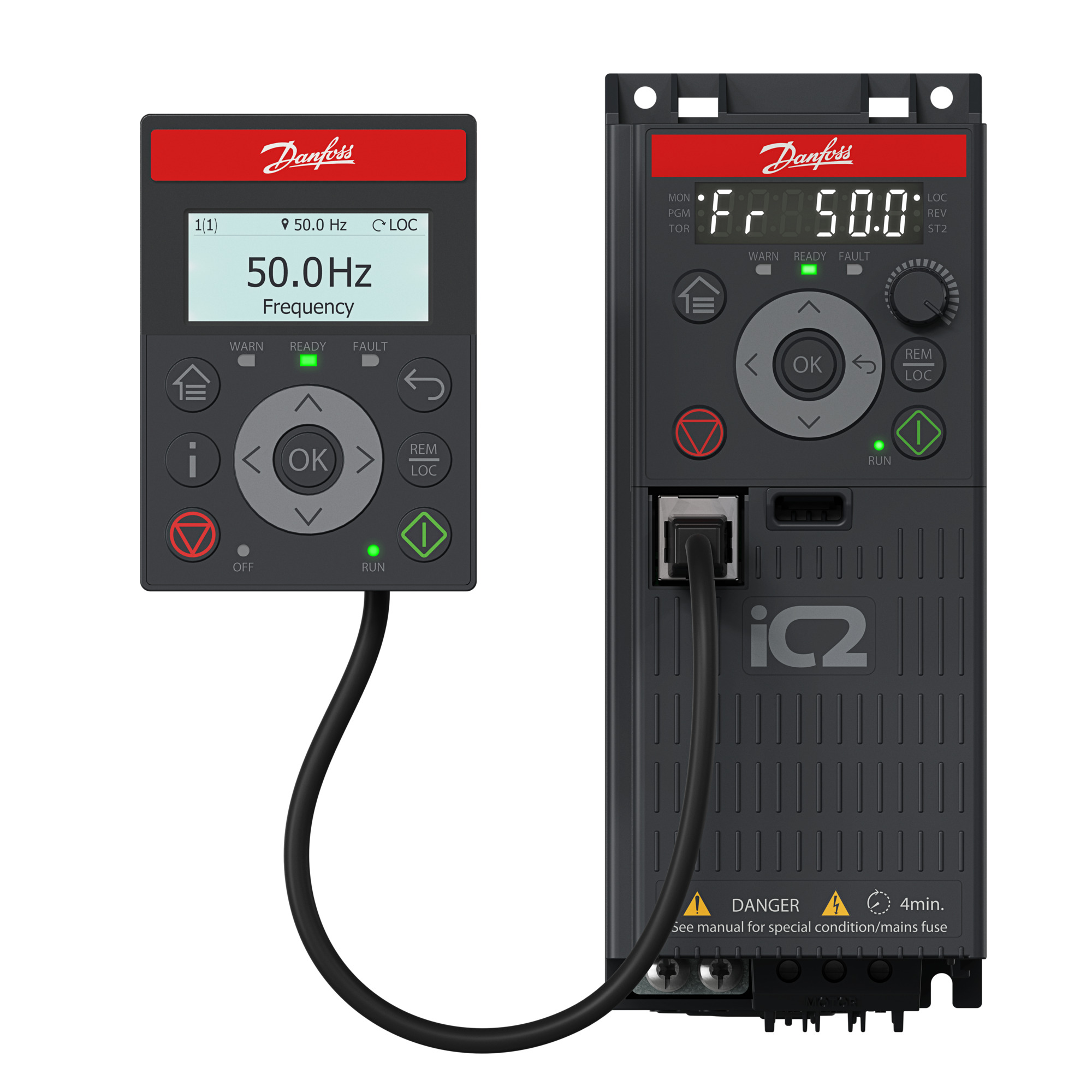 iC2-Micro External Control Panel connected to frequency converter
